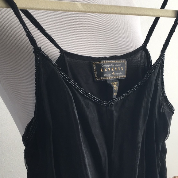 VTG Express black beaded trim v silk chiffon S - Picture 3 of 8